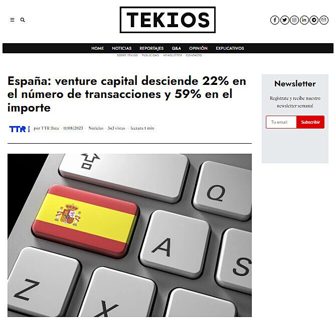 Espaa: venture capital desciende 22% en el nmero de transacciones y 59% en el importe